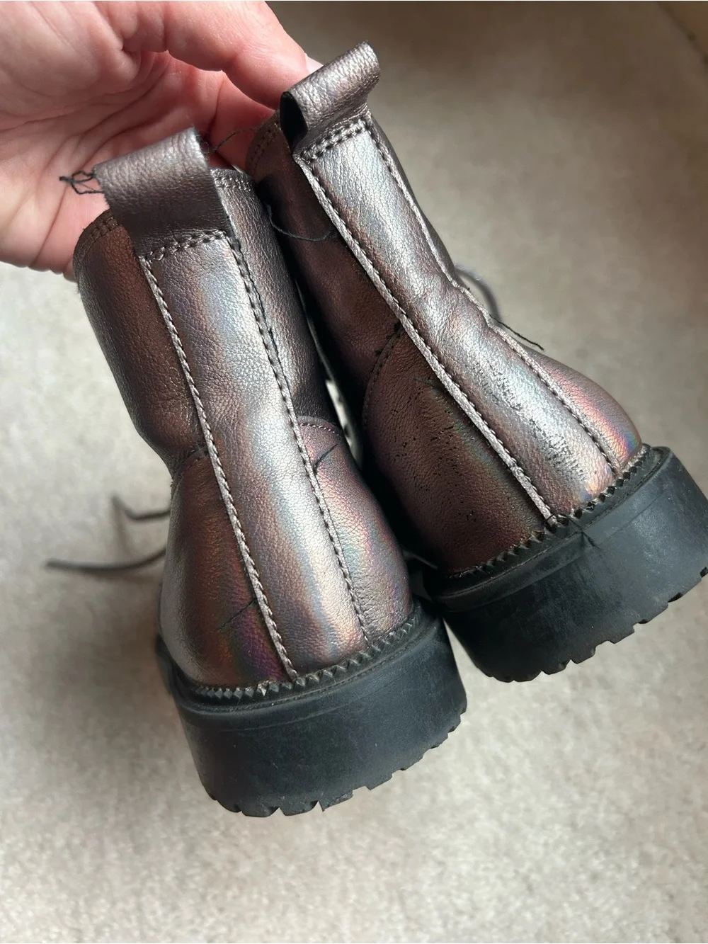 Girl’s Faux Leather Iridescent Combat Boots